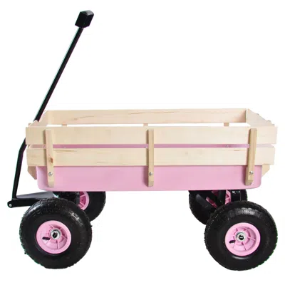 Frey Orchad Outdoor Wagon All Terrain Pulling W/wood Railing Air Tires Garden Cart In Pink