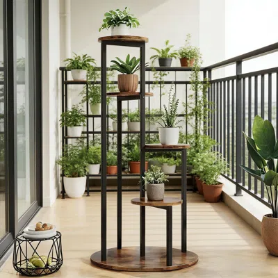 Frey Orchad Plant Stand, Multiple Potted Plants Holder Corner Flower Shelf In Black