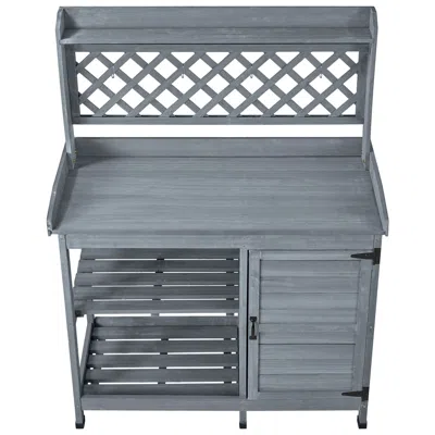 Frey Orchad Potting Bench Table, Outdoor Gardening Wooden Workstation With Storage Cabinet, Storage Shelves, 43  In Blue