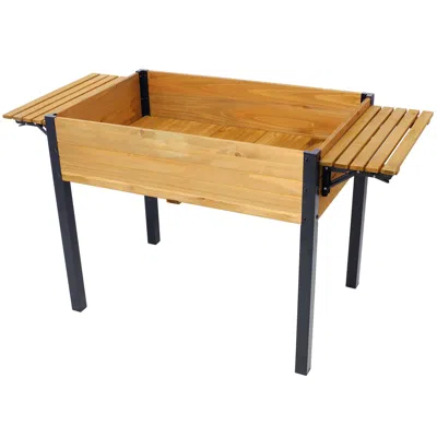 Frey Orchad Raised Garden Bed, Metal Leg Wood Planter Boxes With Folding Storage Shelf,elevated Planter Box For  In Brown