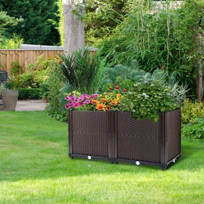 Frey Orchad Raised Garden Bed Plant Growth Box With Self-watering System For Garden Patio Balcony Elevated Plant In White