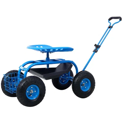 Frey Orchad Rolling Garden Scooter Garden Cart Seat With Wheels And Tool Tray, 360 Swivel Seat,blue-refurbished