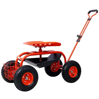 Frey Orchad Rolling Garden Scooter Garden Cart Seat With Wheels And Tool Tray, 360 Swivel Seat,red--refurbished