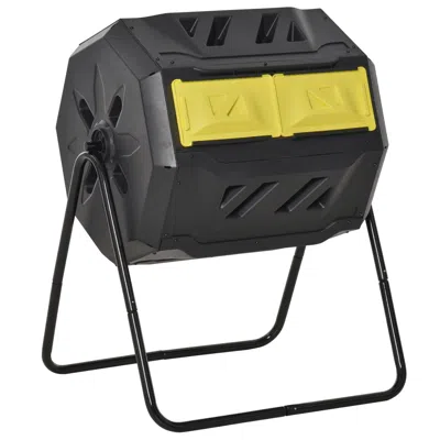 Frey Orchad Tumbling Compost Bin Outdoor 360° Dual Chamber Rotating Composter 43 Gallon, Yellow In Black