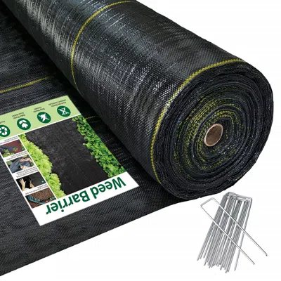 Frey Orchad Weed Barrier Landscape Fabric With U-shaped Securing Pegs, Heavy-duty Block Gardening Mat Weed Contr In Black