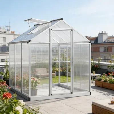 Frey Orchad Winter Walk-in Polycarbonate Greenhouse With Roof Vent 6' L X 6' W In Silver