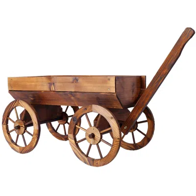 Frey Orchad Wood Wagon Flower Planter Pot Stand W/wheels Home Garden Outdoor Decor In Brown
