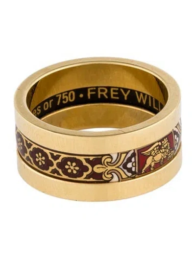 Pre-owned Frey Wille 18k Enamel Double Band Ring In Brown/gold/red