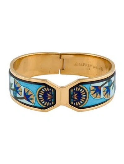 Pre-owned Frey Wille Enamel "contessa" Hinged Bangle Bracelet, 7.25" In Multi