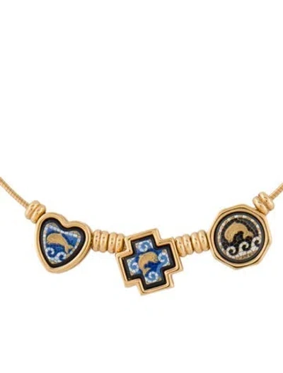 Pre-owned Frey Wille Enamel Dolphin Three Pendant Collar Necklace, 15" In Multi