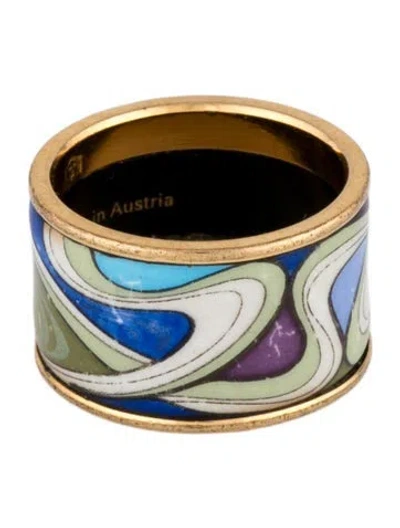 Pre-owned Frey Wille Enamel Wavy Ring In Blue/green