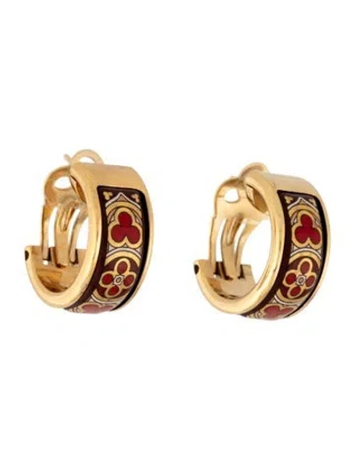 Pre-owned Frey Wille Printed Enamel Hoop Earrings In Multicolor