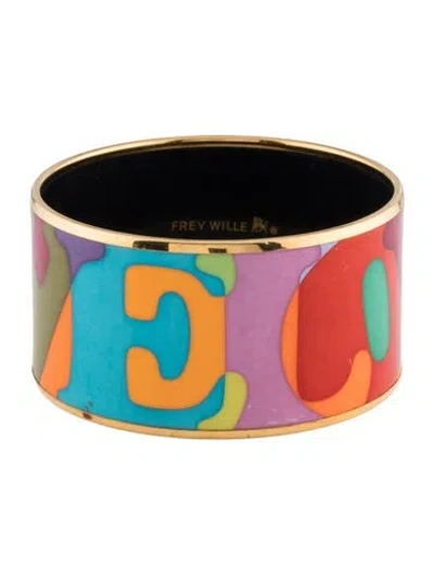 Pre-owned Frey Wille Wide Enamel Bangle Bracelet, 7.75" In Multi