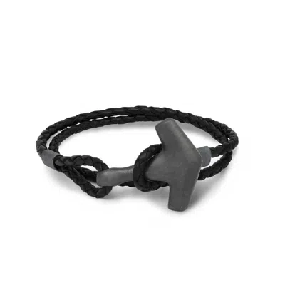 Freya & Thor Of Sweden Men's Arch Bracelet - Oxid Silver & Double Black Leather