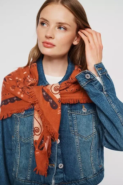 Freya Celestial Bird 100% Cashmere Large Bandana In Red