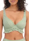Freya Check In High Apex Bikini Top In Khaki In Green