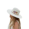 Freya Floral Poppy Cross-stitch Hat In White In White