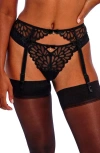 Freya Loveland Embroidered Mesh Garter Belt In Bombshell Black