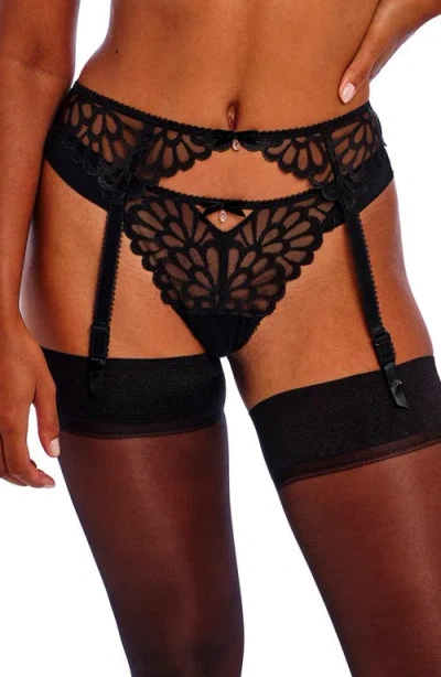 Freya Loveland Embroidered Mesh Garter Belt In Bombshell Black