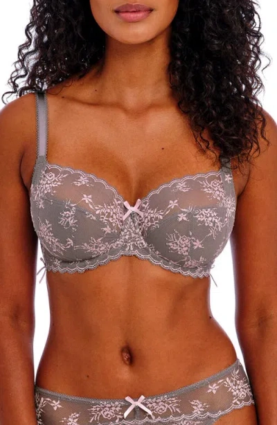 Freya Offbeat Decadence Underwire Side Support Bra In Grey/pink