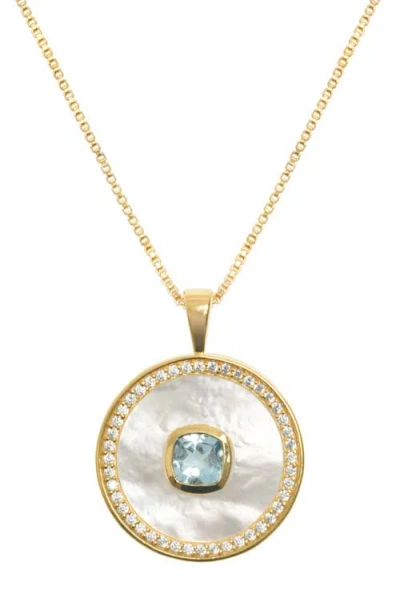 Freya Rose Aquamarine Mother Of Pearl Necklace In Gold