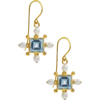 Freya Rose Blue Topaz Cross Earrings In Gold