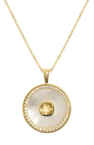 Freya Rose Citrine Mother Of Pearl Necklace In Gold