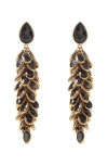 Freya Rose Gold And Black Crystal Long Drop Earrings In Black And Gold
