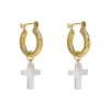 Freya Rose Gold Mini Hoops With Detachable Cross Charms In Brown