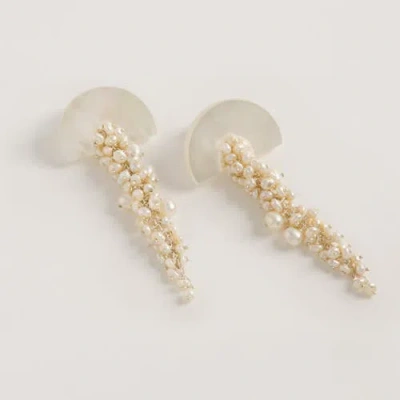 Freya Rose Hakuro Mother Of Pearl And Pearl Long Drops In Silver