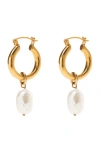 Freya Rose Mini Hoops With Baroque Pearls In Gold