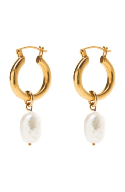 Freya Rose Mini Hoops With Baroque Pearls In Gold