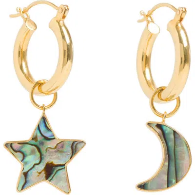 FREYA ROSE FREYA ROSE MINI HOOPS WITH PAUA STAR AND MOON