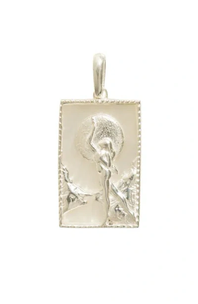 Freya Rose Rectangle Silver Woman And Moon Pendant In Metallic