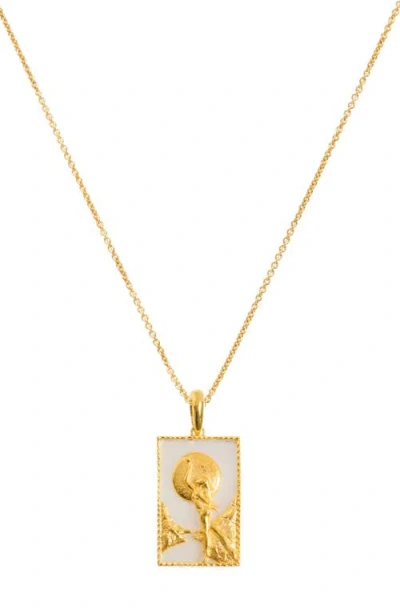 Freya Rose Rectangle Woman & Moon Necklace In Gold