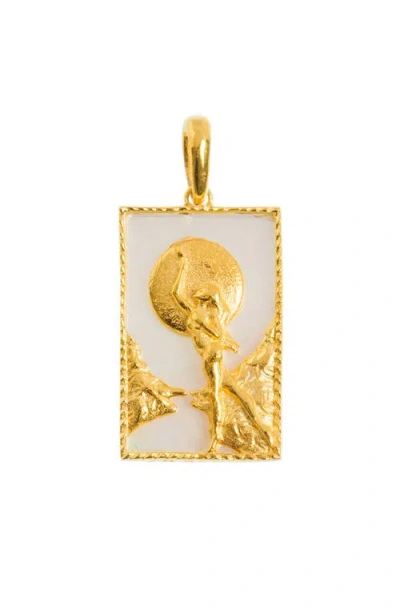 Freya Rose Rectangle Woman And Moon Pendant In Gold