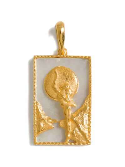 Freya Rose Rectangle Woman Moon Pendant In Gold