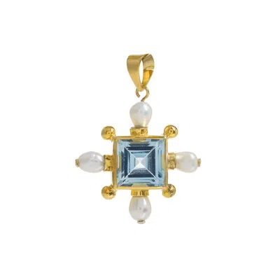 Freya Rose Women's Gold / Blue Blue Topaz Cross Pendant In Multi