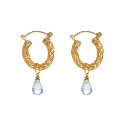 Freya Rose Women's Gold / Blue Gold Weave Mini Hoops With Blue Topaz Charm