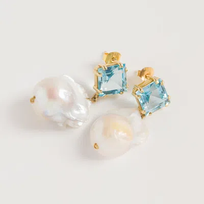 Freya Rose Blue Topaz Baroque Drops In Gold/blue/white