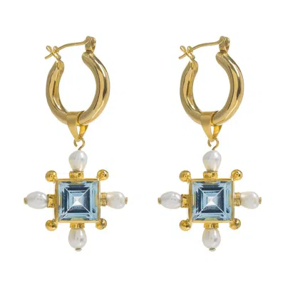 Freya Rose Women's Gold / Blue / White Gold Mini Hoops With Blue Topaz Cross Pendant