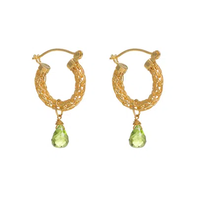 Freya Rose Women's Gold / Green Gold Weave Mini Hoops With Peridot Charm