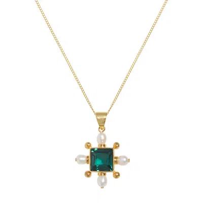 Freya Rose Green Quartz Cross Necklace In Gold/green