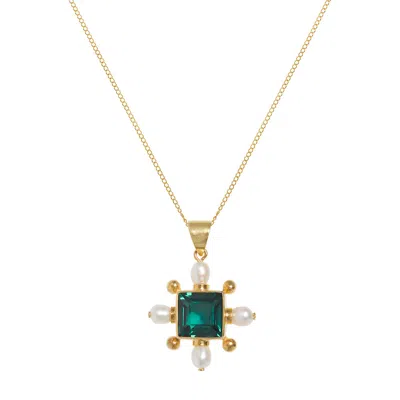 Freya Rose Women's Gold / Green Green Quartz Cross Necklace In Multi