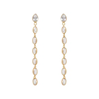 Freya Rose Women's Gold Oval Crystal Framed Long Drops