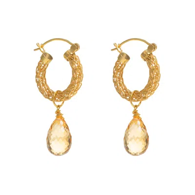 Freya Rose Women's Gold / Pink Gold Weave Mini Hoops With Citrine Charm In Multi