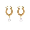 Freya Rose Women's Gold / Pink Gold Weave Mini Hoops With Rose Quartz Charm In Multi