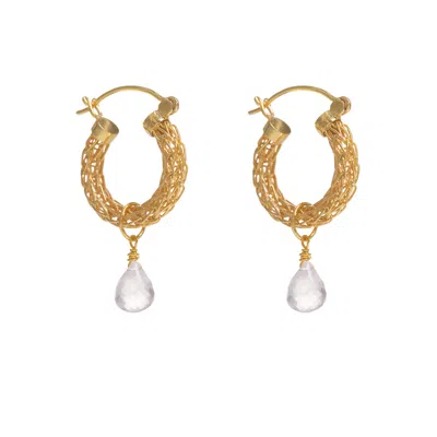 Freya Rose Women's Gold / Pink Gold Weave Mini Hoops With Rose Quartz Charm In Multi