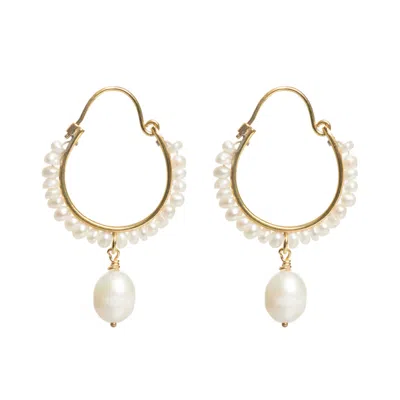 Freya Rose Women's Gold Small Pearl Drop Hoop Earrings