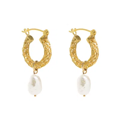 Freya Rose Women's Gold Weave Mini Hoops With Baroque Pearl